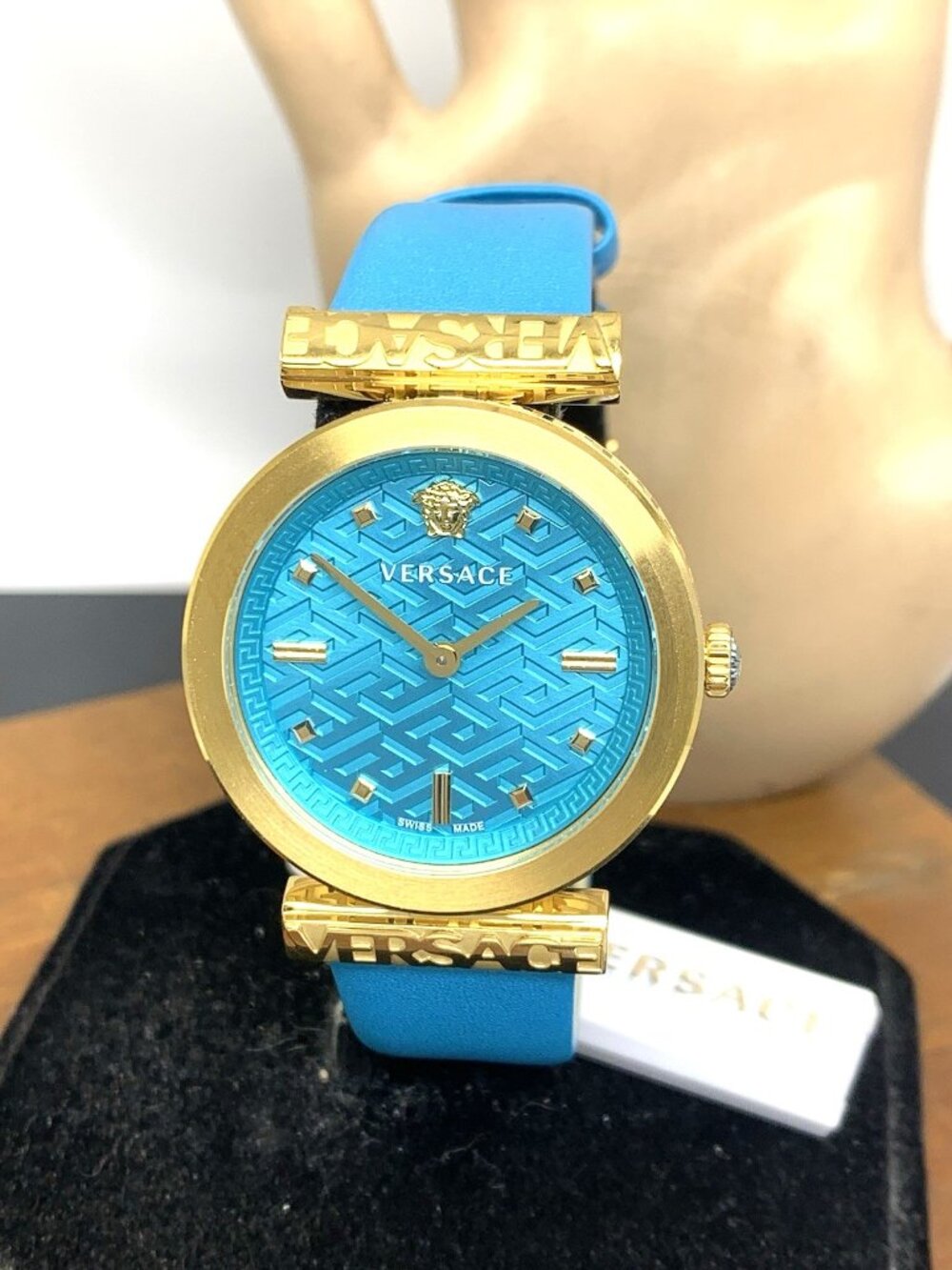 Versace Women's Watch VE6J00323 Regalia Swiss Quartz Gold Turquoise Leather 34mm
